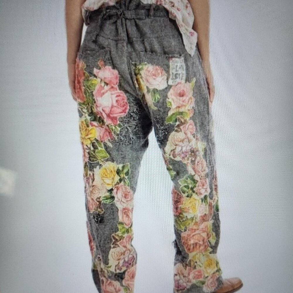 NWT MAGNOLIA PEARL PANTS 425 Applique Flower Miner Pink Floral Riley Black